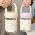 Women’s Glass Drinking Cup with Leak-Proof Lid and Playful Dog Design with Handle