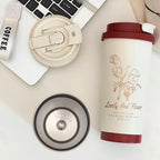 Women Travel Mug Insulated Stainless Steel Leak-Proof with Elegant Floral Illustration
