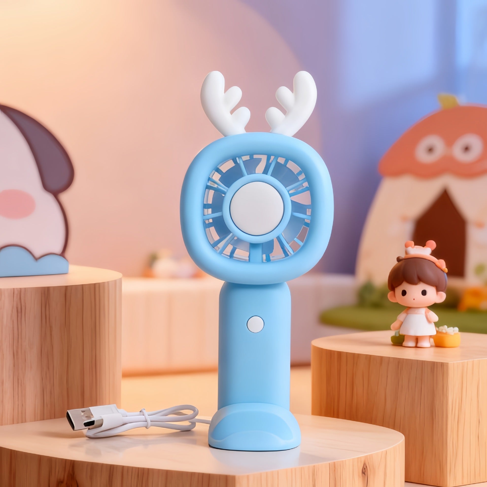 Portable Mini Fan USB Powered Cute Bunny Design Lightweight Personal Cooling Fan