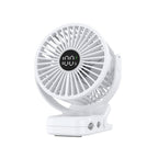 Adjustable Clip-On Cooling Fan Portable Rechargeable Battery-Powered Personal Desk Fan with LED Display