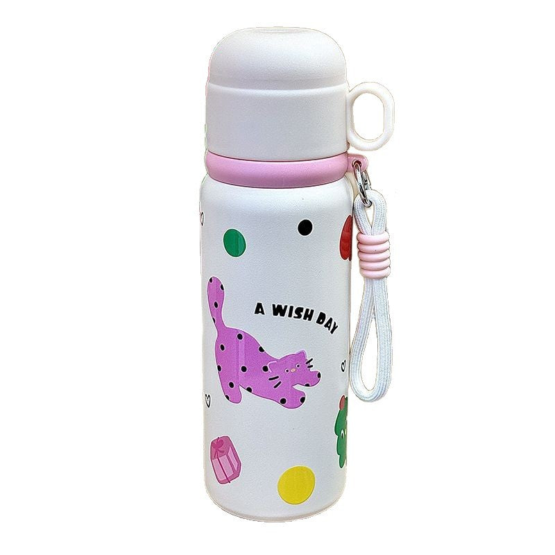 Insulated Stainless Steel Water Bottle with Colorful Polka Dot Pattern for Women