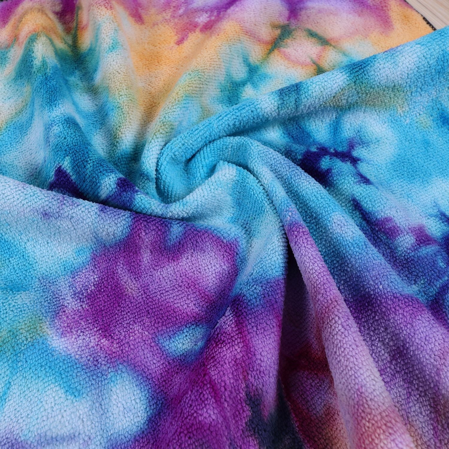 Women's Fleece Poncho with Hood Tie-Dye Pattern Soft Warm One Size
