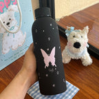 Insulated Stainless Steel Water Bottle for Women with Dog Motif Leak-Proof Screw Cap