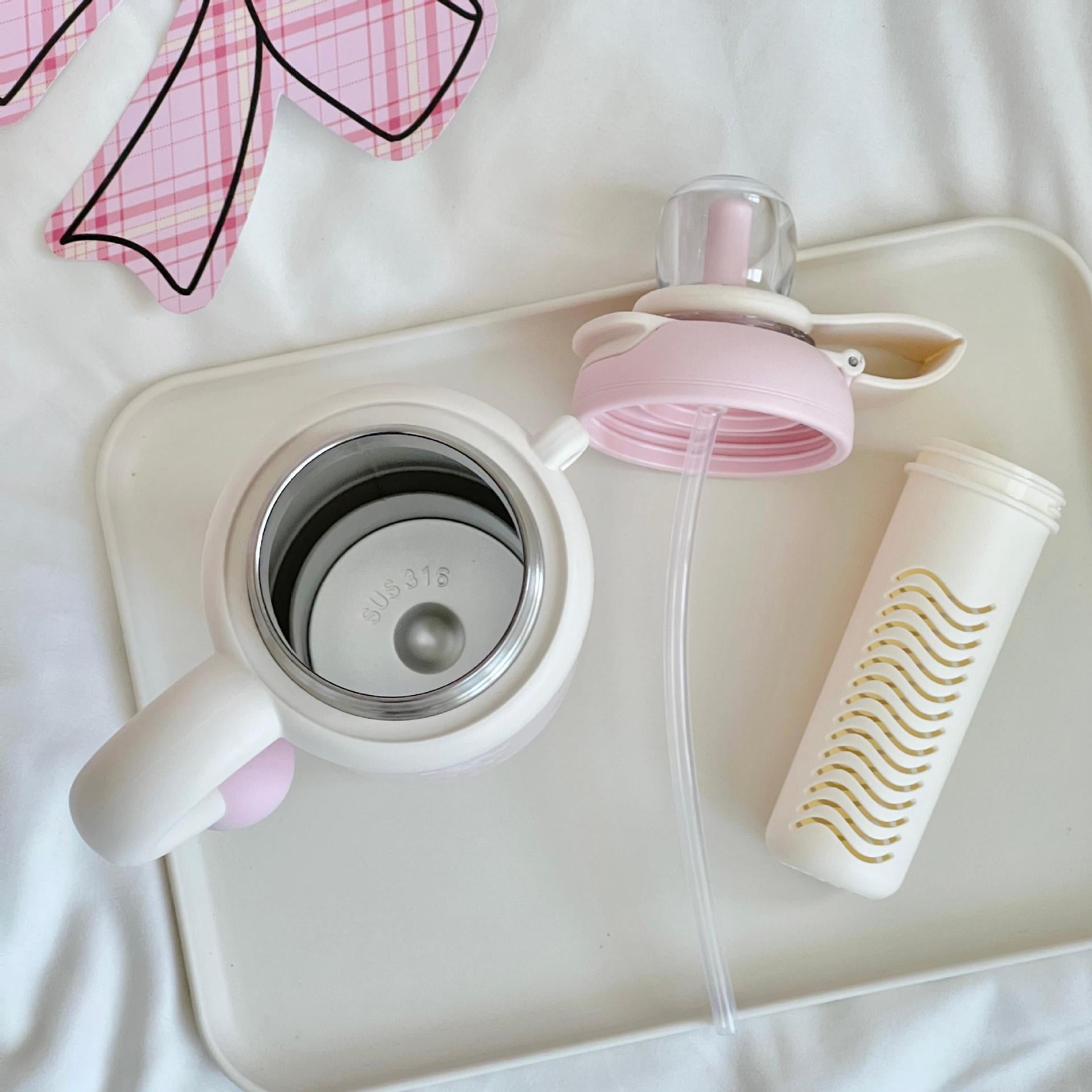 Insulated Women’s Water Bottle Leak-Proof Lid Built-In Straw Floral Design Compact Size