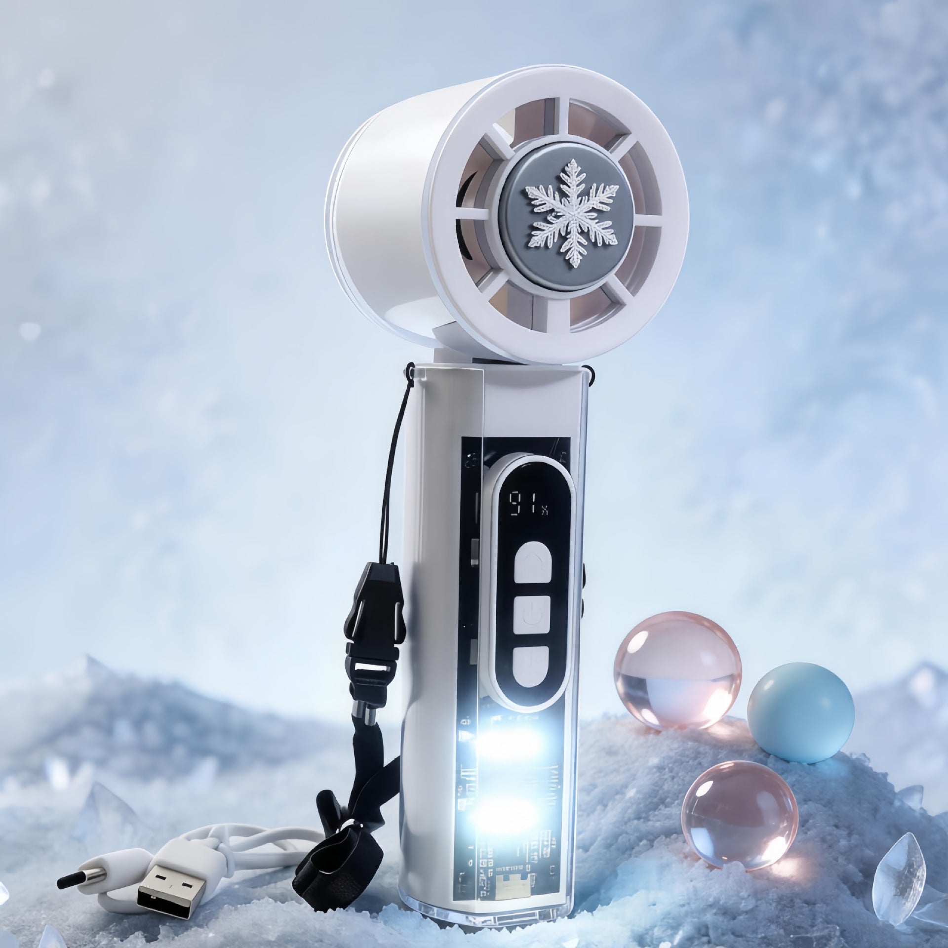 Portable USB Rechargeable Handheld Fan with Mist Function and Multiple Speeds