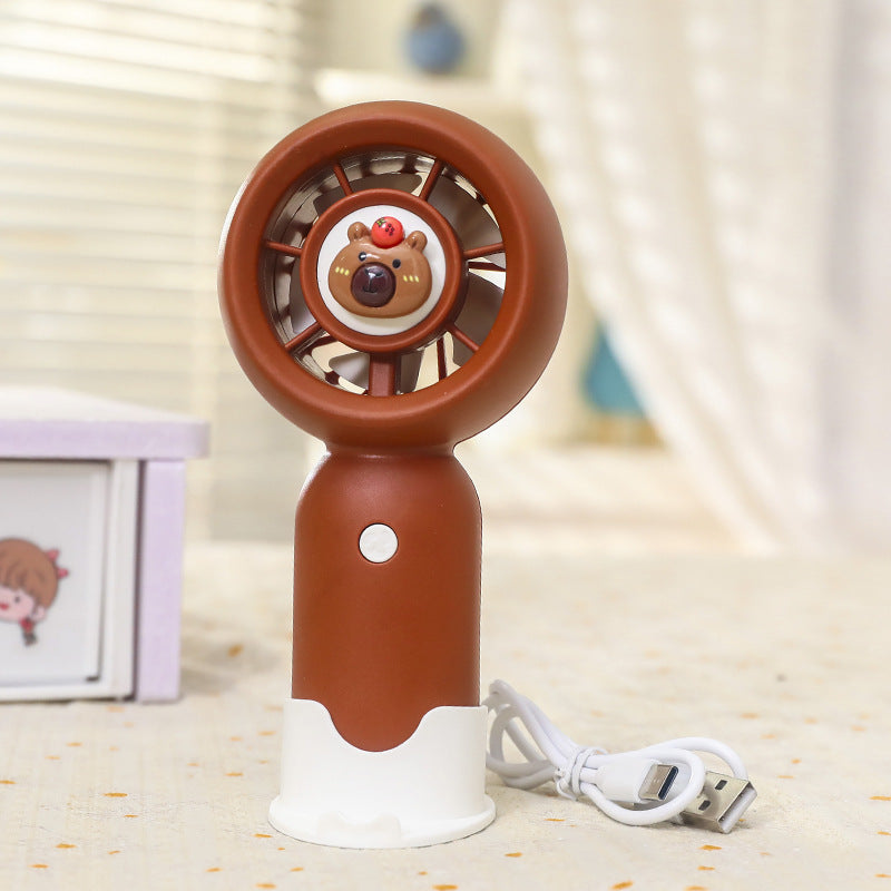 Portable Rechargeable Hand Fan Quiet Motor Cute Bear Design Table Stand
