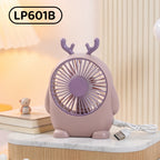 Unisex portable table fan in cute animal design with USB connection and rechargeable battery