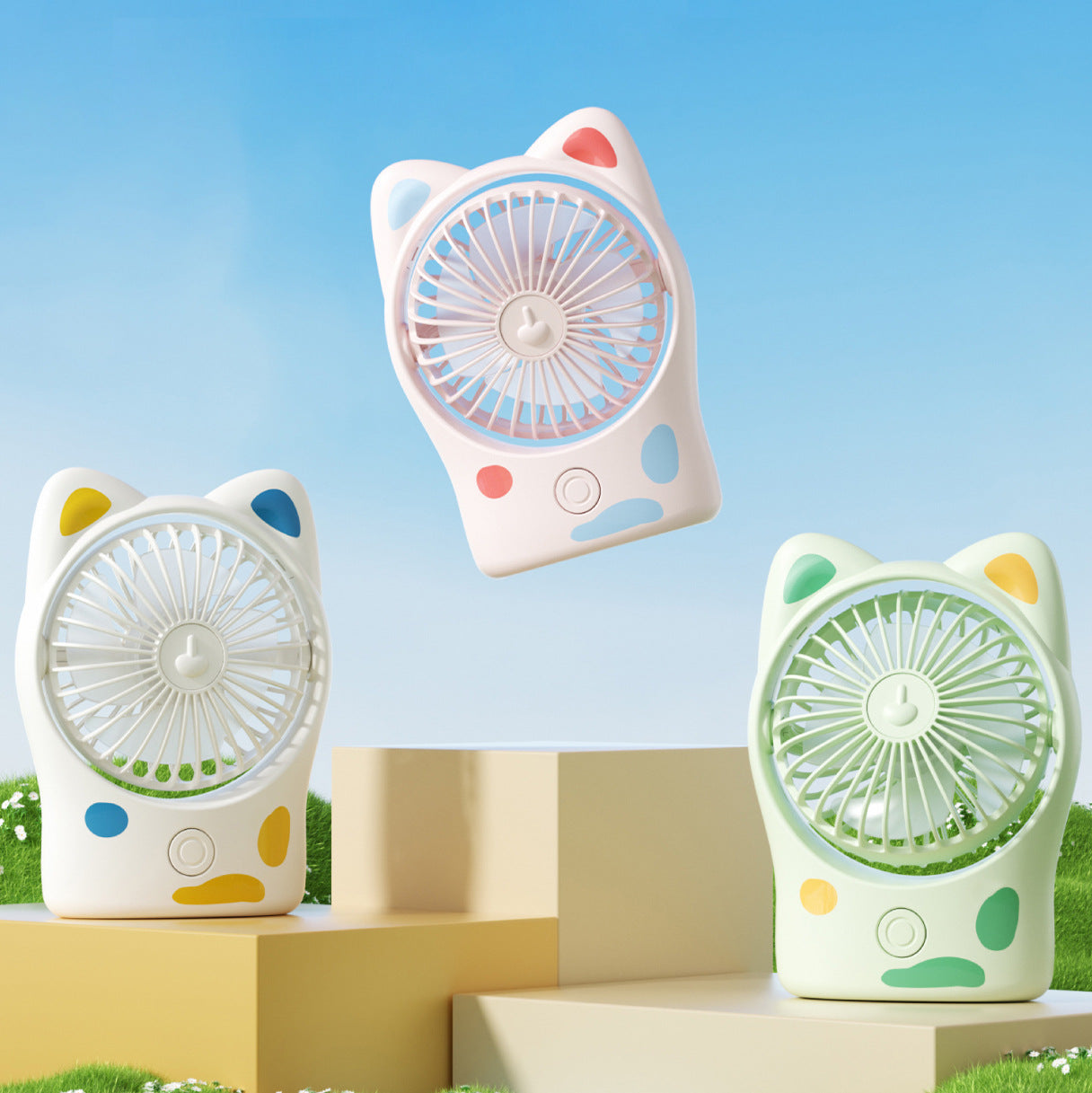 Portable Rechargeable Table Fan Quiet Motor Cat Ear Design USB Charging