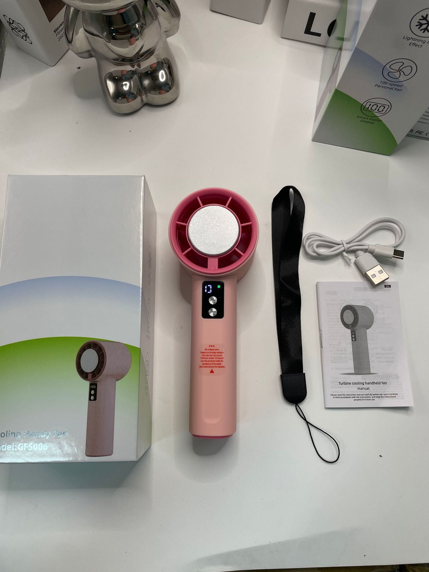 Portable Turbo Hand Fan with Digital Control USB Rechargeable Lightweight Ergonomic Design