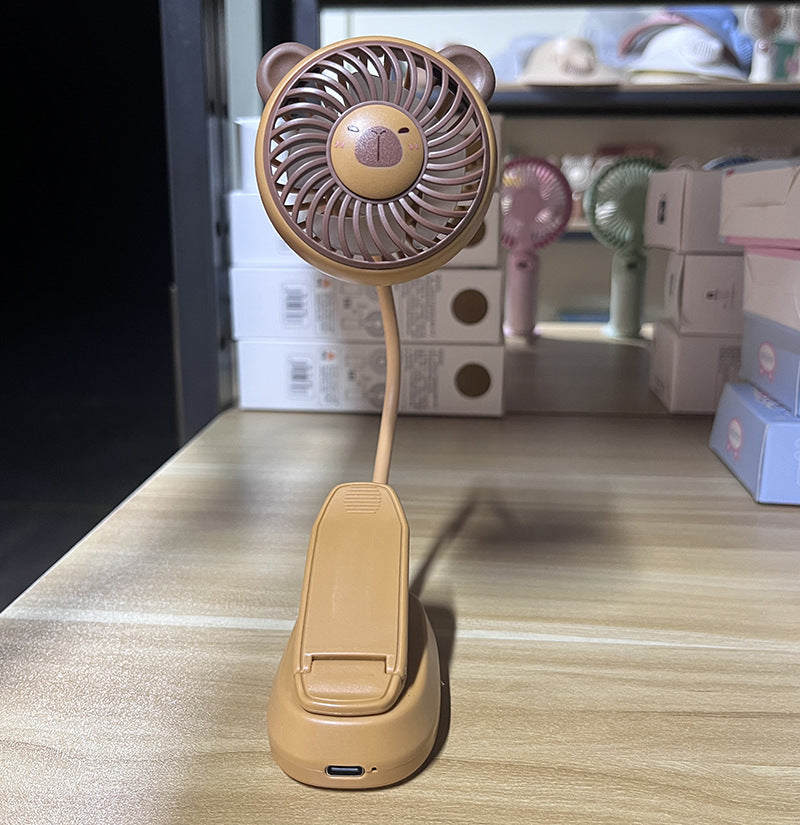 Portable Desk Fan Rechargeable Battery Cute Animal Face Quiet Operation