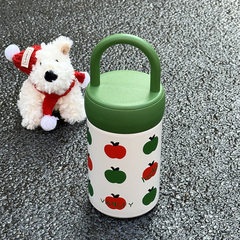 Insulated Ladies Drink Container With Leak-Proof Lid And Apple Design