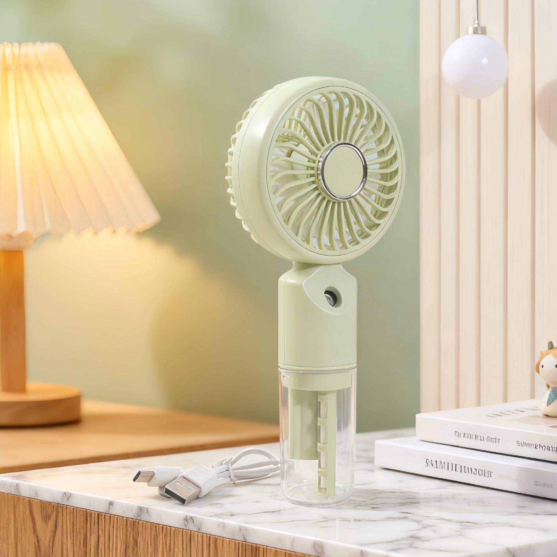 Portable Mini Fan With Integrated Spray Function USB Rechargeable Adjustable Speed