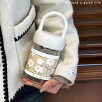 Insulated Women's Water Bottle with Ergonomic Handle Floral Design BPA-Free Plastic