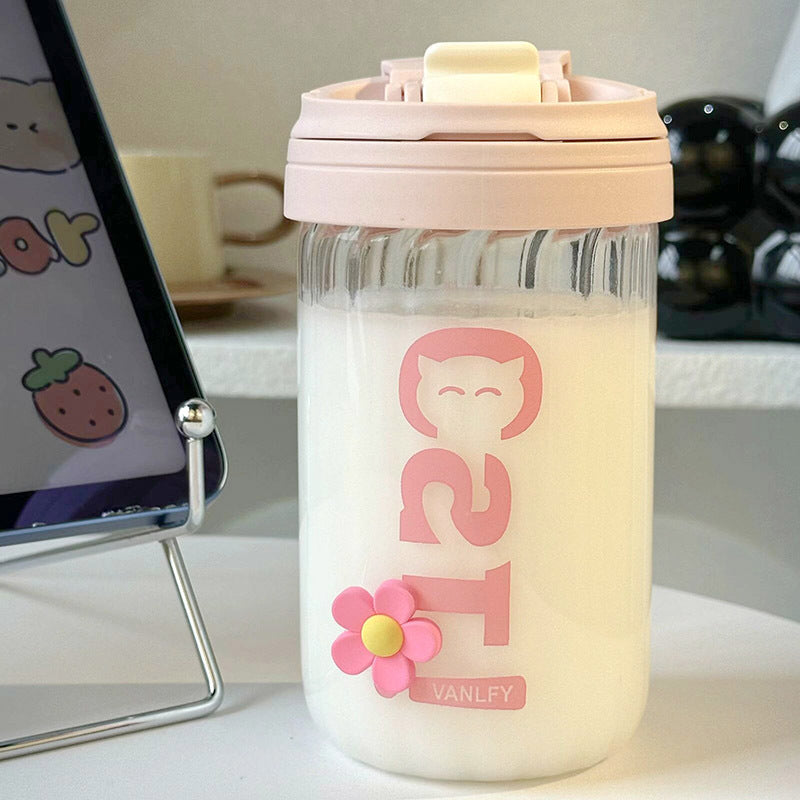 Ladies Insulated Water Bottle Double Wall Flip Lid Flower Design Reusable Eco-Friendly