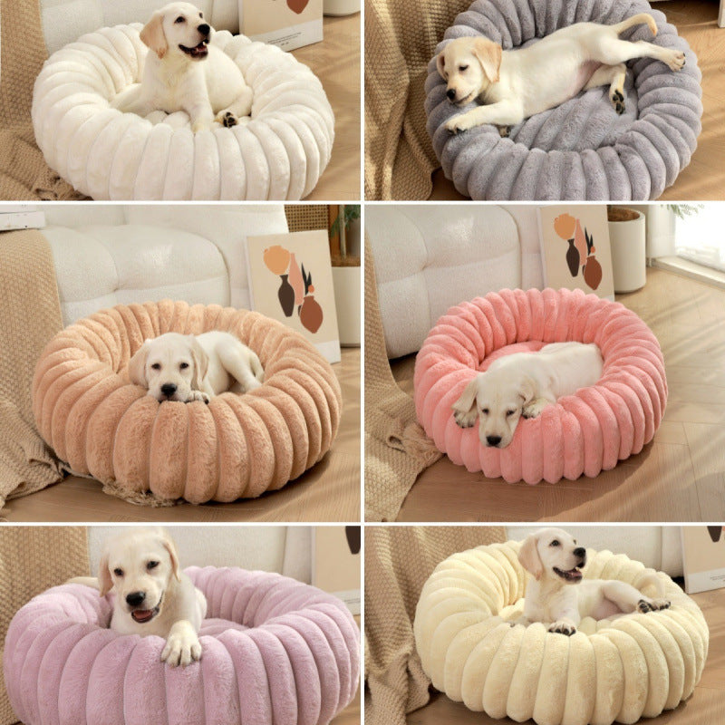 Round Plush Pet Bed with High Edges Ultra-Soft Hypoallergenic for Cats and Small Dogs