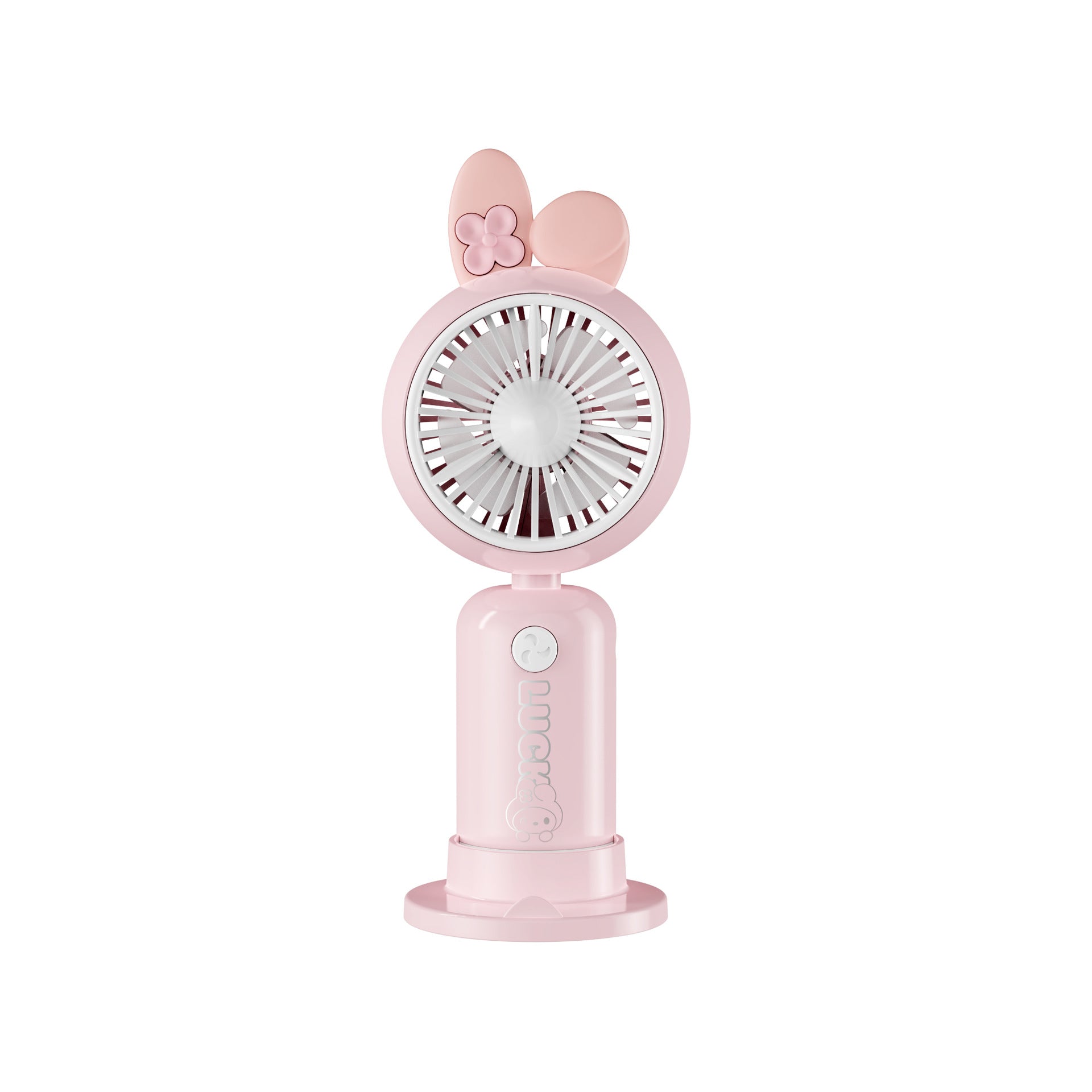 USB Rechargeable Mini Handheld Fan with Foldable Stand and Removable Ear Attachments