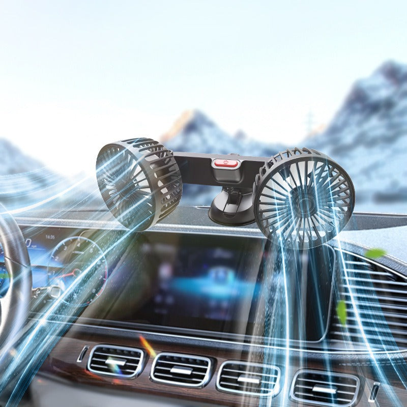 Dual-Head USB Car Air Vent Fan Portable Adjustable Airflow Cooling Fan for Vehicle