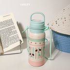 Women's Insulated Water Bottle BPA-Free Plastic Animal Design with Carrying Strap Leak-Proof