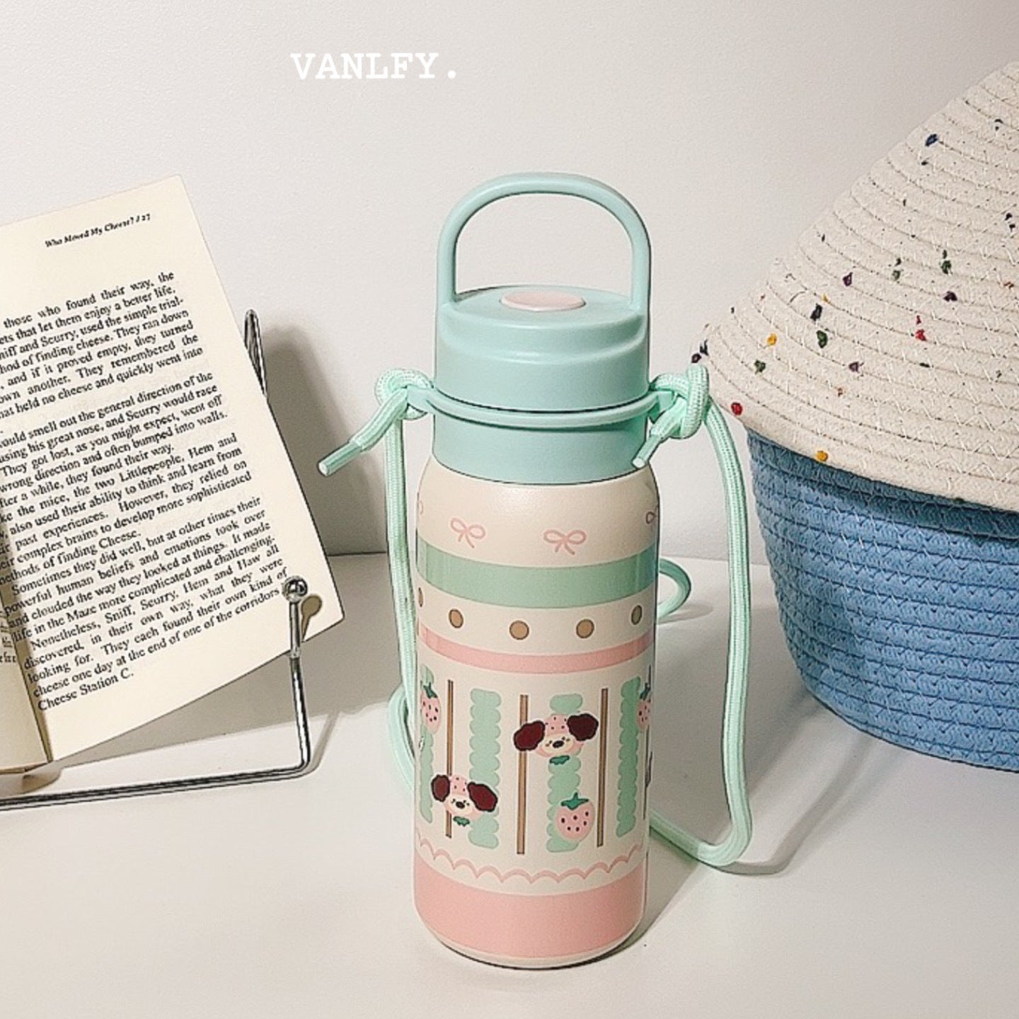 Women's Insulated Water Bottle BPA-Free Plastic Animal Design with Carrying Strap Leak-Proof
