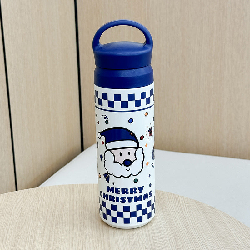 Women Stainless Steel Insulated Thermos Bottle Christmas Design Vacuum Flask with Handle