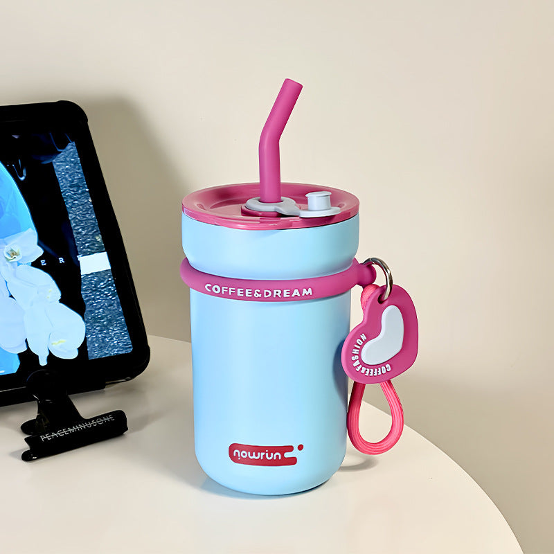 Women's Thermos Mug With Integrated Straw Leak-Proof Spill Protection Dishwasher Safe