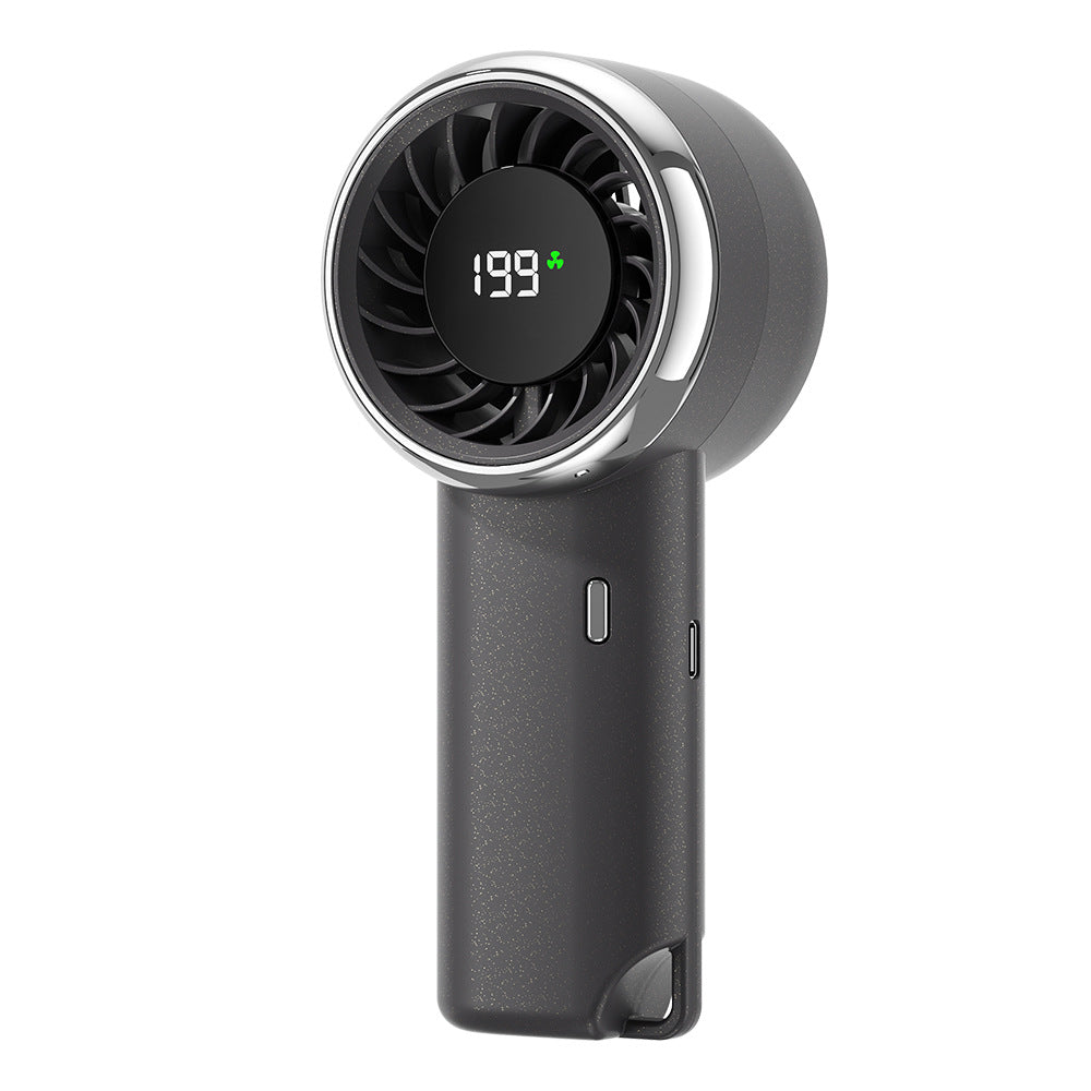 Women's Portable Hand Fan with Digital Temperature Display and Built-In Battery