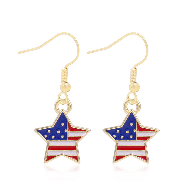 Women's Lightweight Star Earrings Enamel Flag Design Fishhook Closure Zinc Alloy