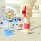 Ladies Portable Hand Fan with Playful Bear Design USB Rechargeable Lightweight Handheld Fan