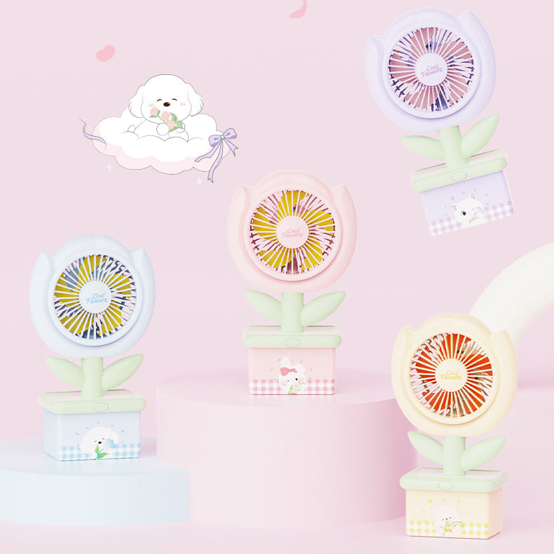 Portable Mini Fan USB Rechargeable Compact Flower Design Adjustable Speeds