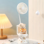 Ladies Portable USB Rechargeable Hand Fan with Cute Plush Bear Design Quiet Operation