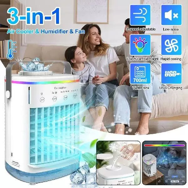 Portable USB Rechargeable Personal Evaporative Air Cooler with Removable Water Tank and Handle