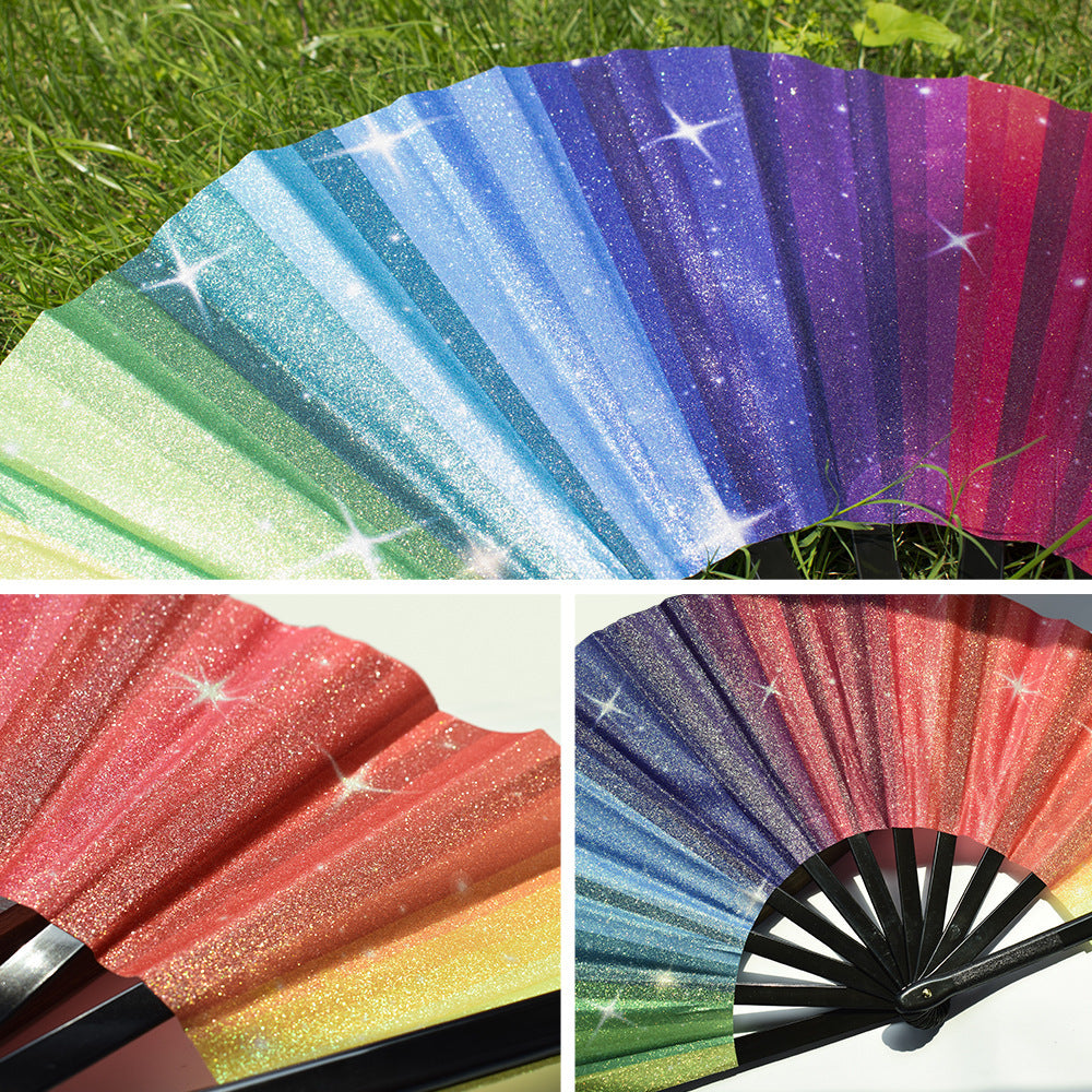Women’s Glamorous Paper Fan Sparkling Colors Compact Handheld Accessory