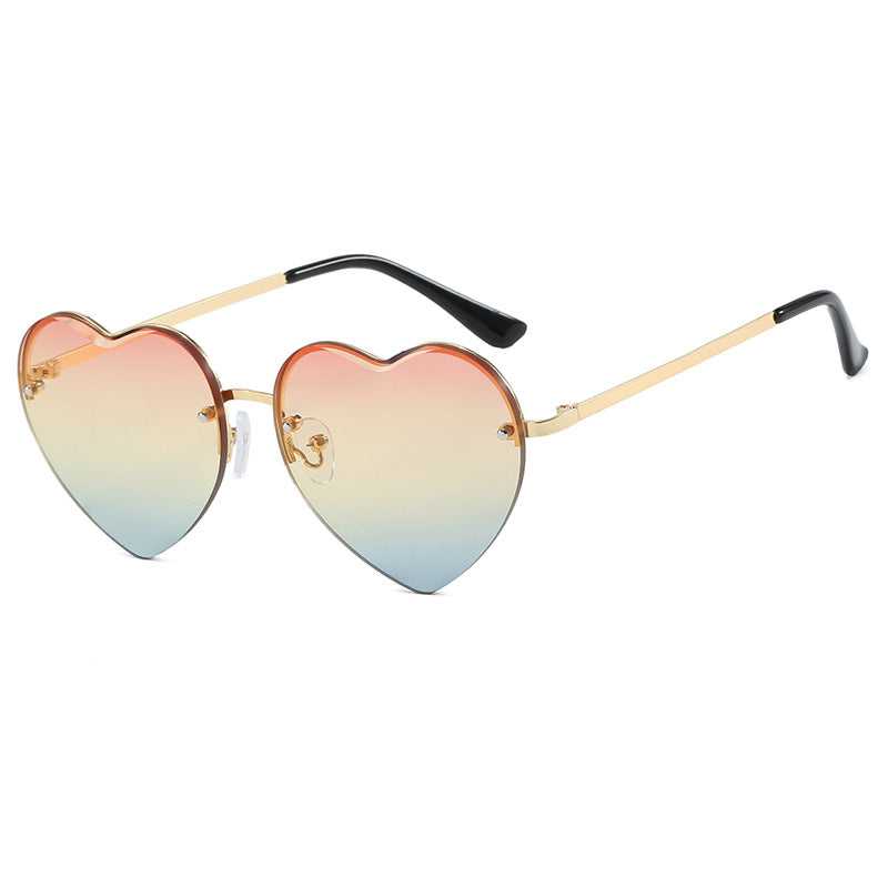 Women’s Heart-Shaped Sunglasses with Mirrored Lenses and Metal Frame UV Protection