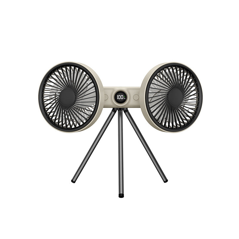 Standing Fan With Dual Fan Heads Digital Control Height Adjustable Quiet Operation