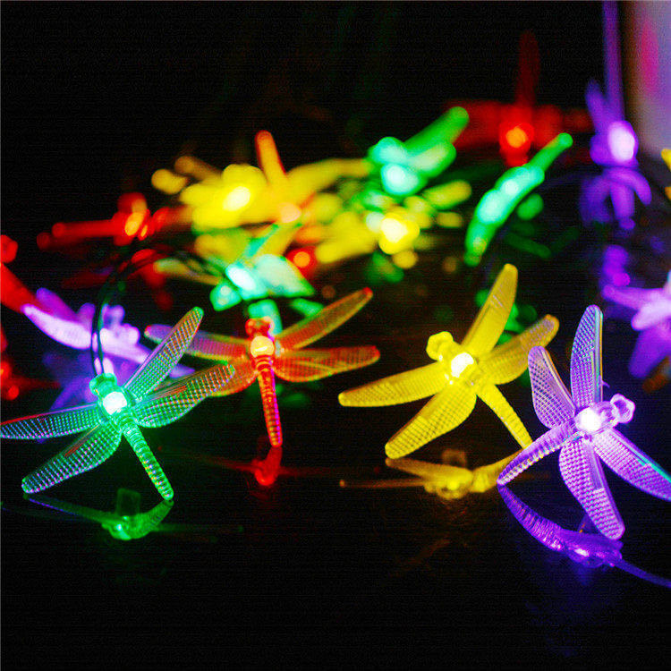 Outdoor Solar Dragonfly String Lights Waterproof Colorful LED Festival Party Decoration