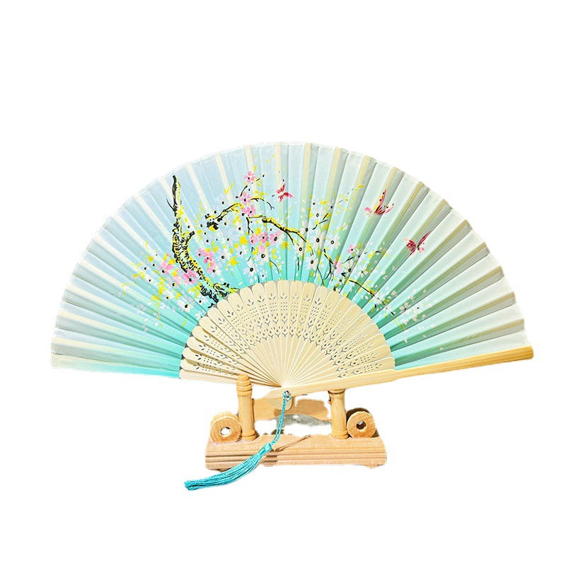 Ladies Handcrafted Bamboo Fan Floral Print Elegant Portable Accessory