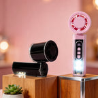 Ladies Portable Hand Fan USB Rechargeable with LED Light Adjustable Speed Compact Handheld Fan