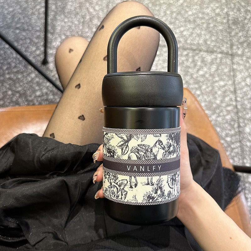 Women's Insulated Travel Mug with Carrying Handle Stylish Thermos Cup