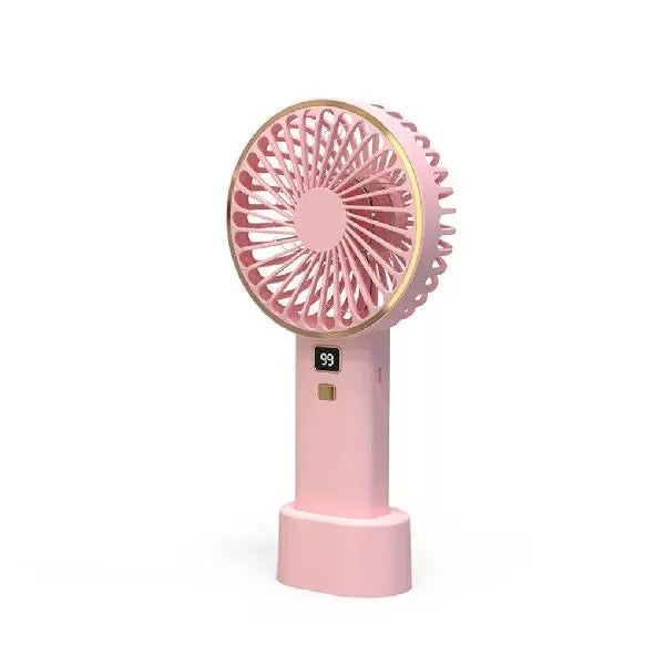 Rechargeable Portable Hand Fan with Digital Battery Indicator and Charging Dock