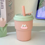 Practical Ladies Drinking Cup BPA-Free Silicone Lid with Straw Non-Slip Reusable Funny Face Design