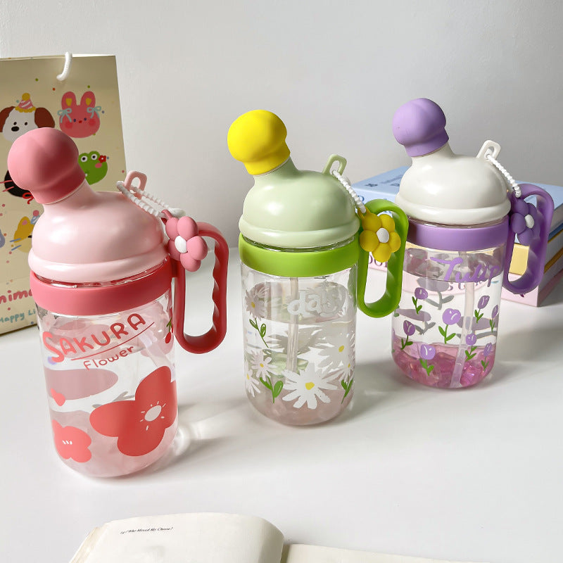 Women's BPA-Free Plastic Water Bottle with Leak-Proof Silicone Lid and Floral Design