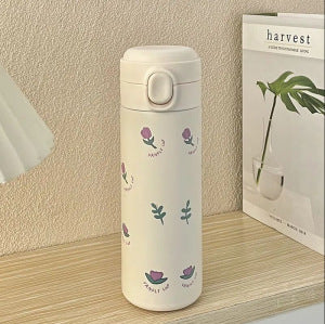 Women’s Insulated Water Bottle Double Wall Leak-Proof Cap Floral Design BPA-Free