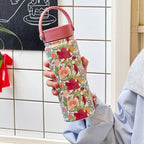 Flower Pattern Stainless Steel Insulated Thermos Bottle with Handle for Hot and Cold Drinks
