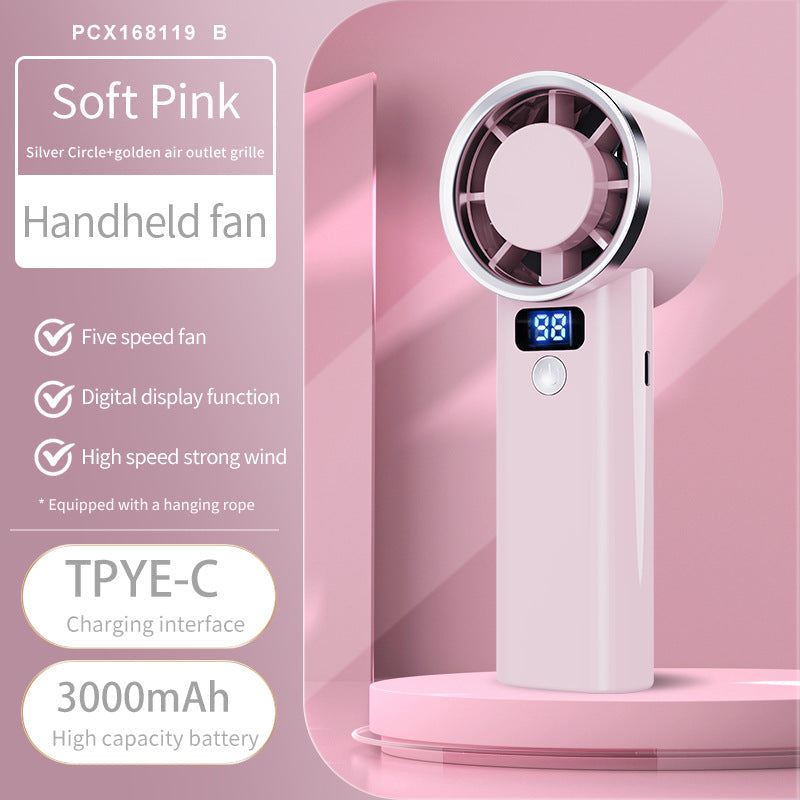 Portable Handheld Fan with Digital Display and Five Speed Levels