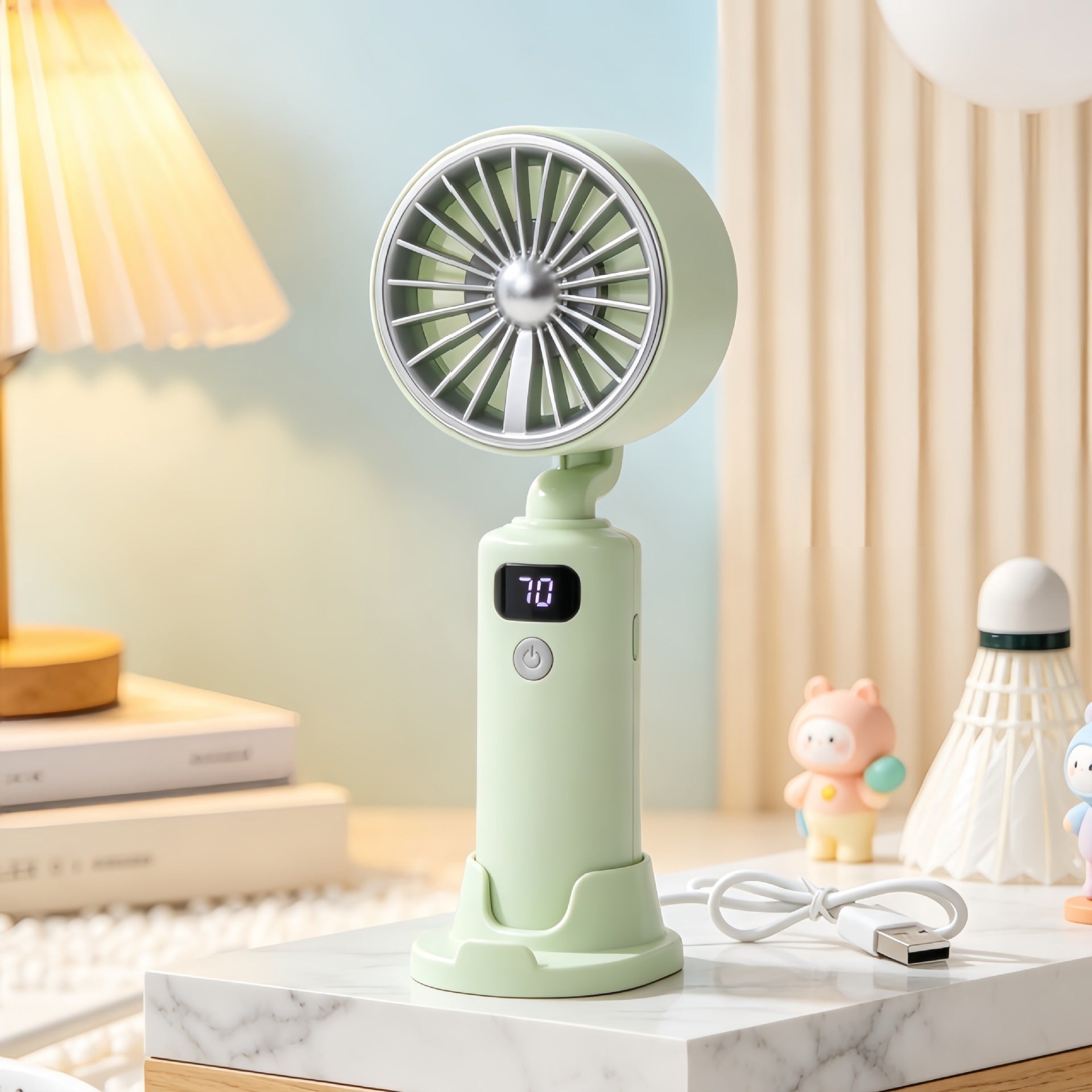 Portable USB Desk Fan with Digital Speed Display Compact Adjustable Tilt Cooling Fan
