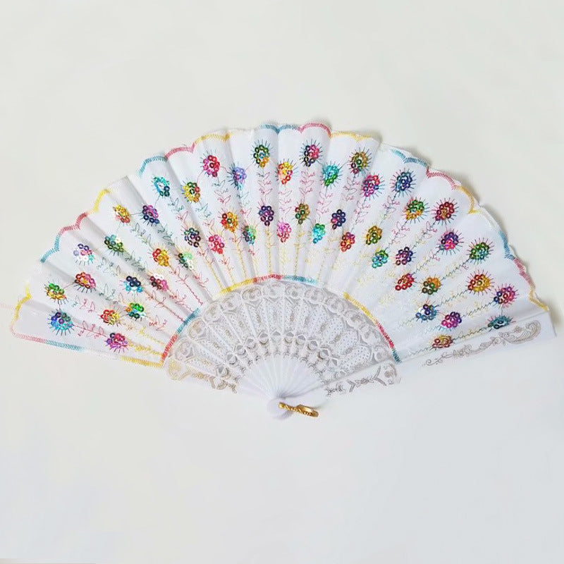 Handcrafted Ladies Fan with Exquisite Embroidery Lightweight Fabric Cooling Accessory