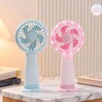 Portable Hand Fan with LED Light USB Rechargeable Compact Handheld Fan for Women