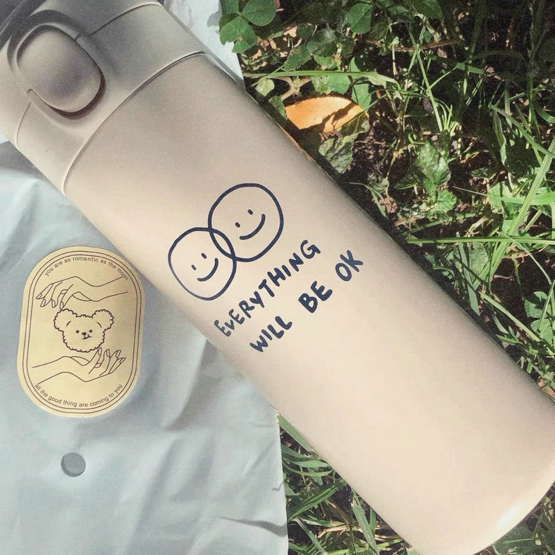 Women's Insulated BPA-Free Drinking Bottle Double-Walled Leak-Proof Flip-Top Lid with Handle and Cheerful Print