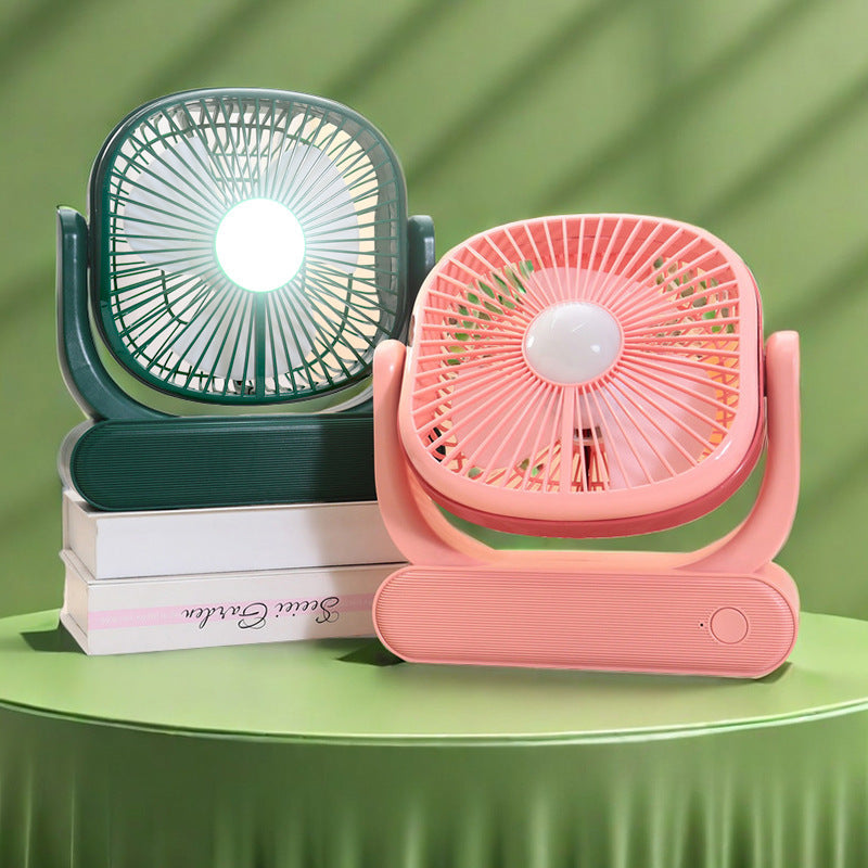 Portable Battery-Operated Table Fan with USB Charging and LED Light Adjustable Head