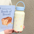 Women’s Insulated Water Bottle BPA-Free Plastic Double-Walled Star Motif Pastel Colors